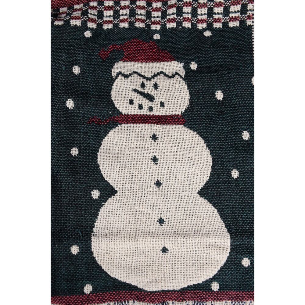 Socks & Snowman Christmas Throw Tapestry Blanket 50"x60" 100% Cotton Green NEW - Picture 2 of 6